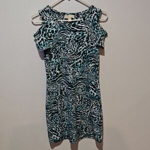 Michael Kors Cheetah Print Dress Small NWOT Cold Shoulder Short Sleeve Body Con